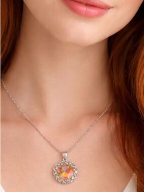 NIB RING BOMB PARTY Ombré Watermelon & White Topaz Necklace & Pendant